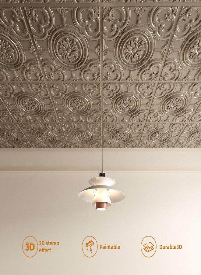 WOWSTAR 12-Pack 24"x24" Drop Ceiling Tiles, Waterproof Glue up Ceiling Panels, Antique Gold - Image 3