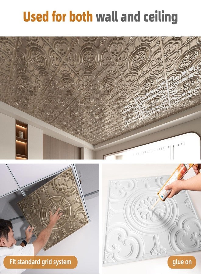 WOWSTAR 12-Pack 24"x24" Drop Ceiling Tiles, Waterproof Glue up Ceiling Panels, Antique Gold - Image 4