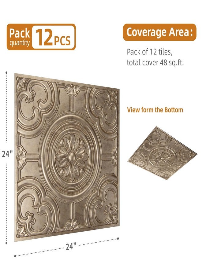 WOWSTAR 12-Pack 24"x24" Drop Ceiling Tiles, Waterproof Glue up Ceiling Panels, Antique Gold - Image 5