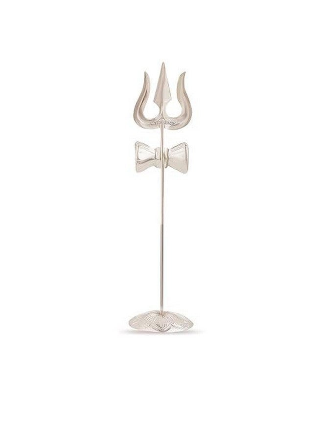 Osasbazaar Pure Silver Trishul Trident with Damru Damaru Damroo for Puja, Temple at Home- 97%-99% Pure BIS Hallmarked, Silver Color, Pack of 1 - Image 1