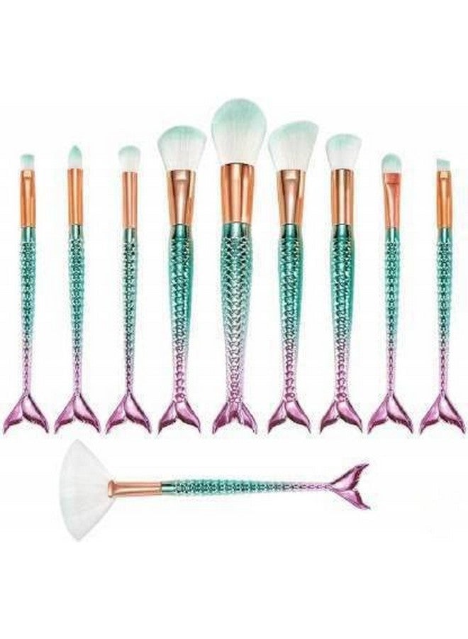 SUNISA Pink Soft Bristles 10 Pcs Mermaid Makeup Brushes Set For Womens & Girls - (Pack Of 10) - Image 1