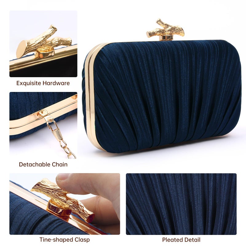 Nexellent Pursesfor Women Evening Bag Handbags Formal Pleated Clutch Bag with Chain for Prom Wedding Party Black-tie affairs(Navy Blue) - Image 5