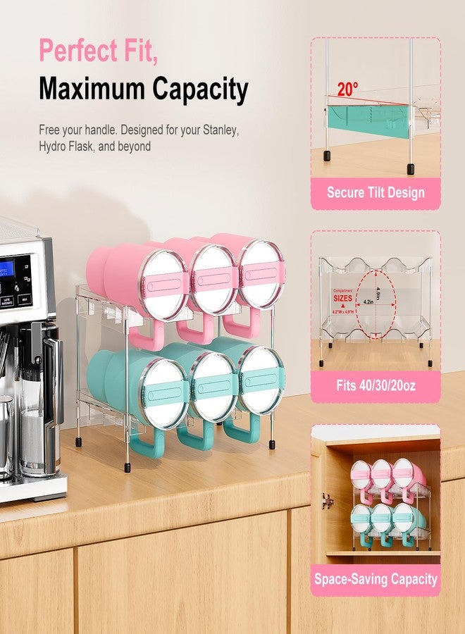 JYPS Reusable Stackable with Handle Compartment Water Bottle Tumbler Organizer for Stanley 40oz with Handle Cup, Stanley Accessories for Pantry, Cabinet & Kitchen Organization and Storage,2 Tier Hold 6 - Image 3