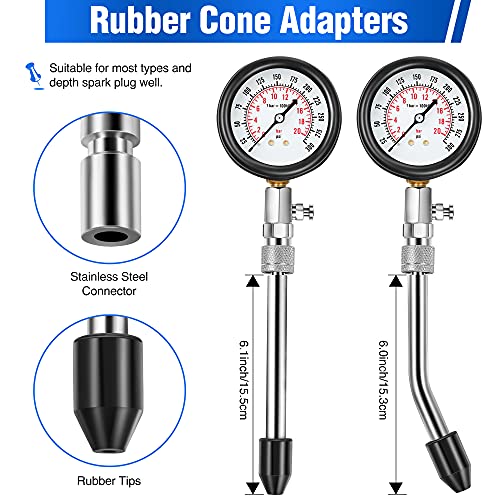 Fiada 9 Pieces Automotive Compression Tester Kit and Spark Plug Tester, Universal Car and Motorcycle Engine Testing Tools for Cylinder Pressure Gauge (Blue) - Image 4