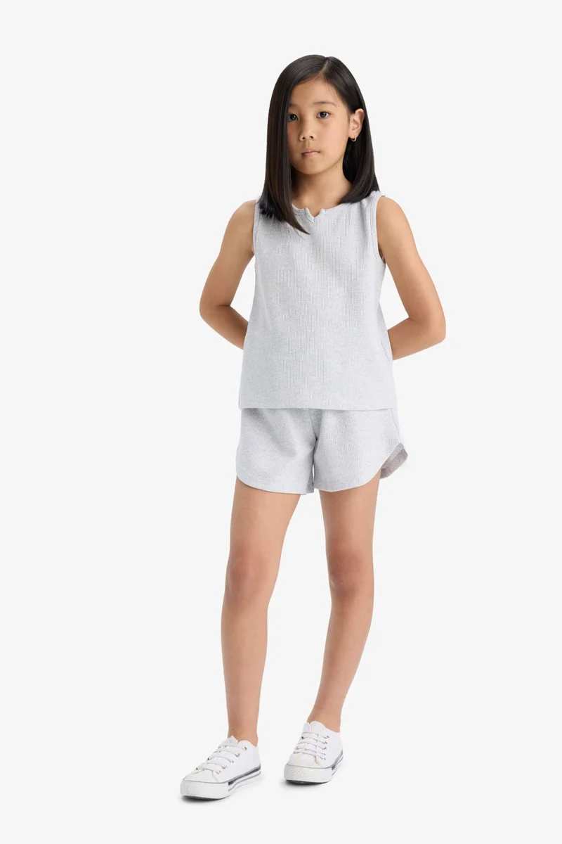 ديفاكتو Girl Waffle Sleeveless Top Shorts 2 Piece Set