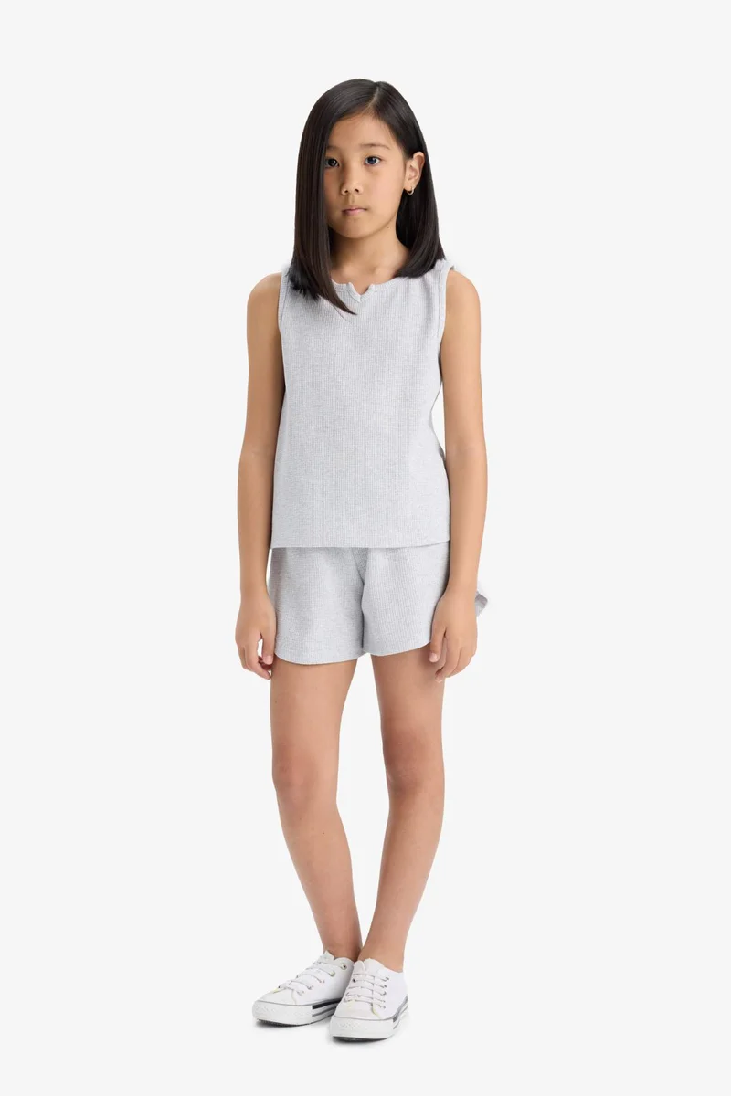 ديفاكتو Girl Waffle Sleeveless Top Shorts 2 Piece Set