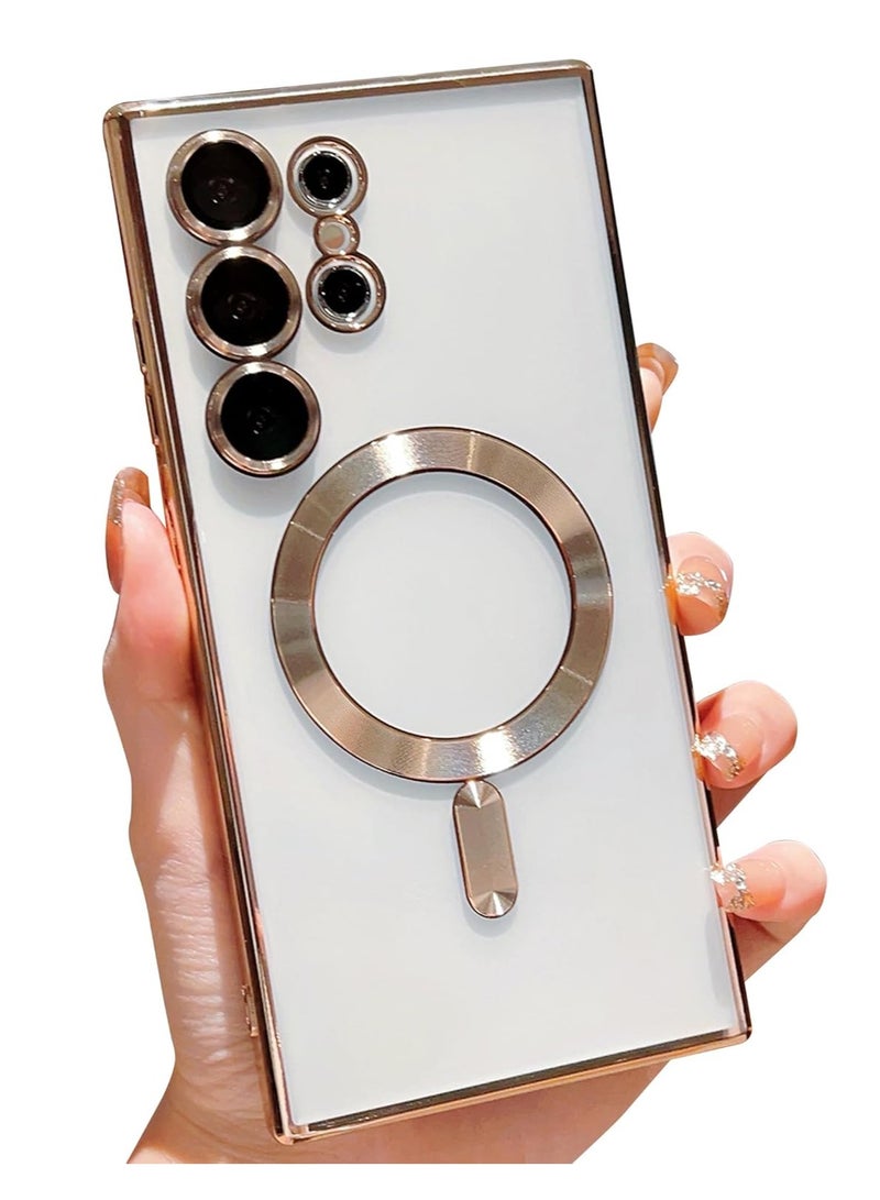Ipefet Clear Magnetic Case for Samsung Galaxy S24 Ultra 5G with Camera Lens Protector, Magsafe Compatible, Slim Fit Realistic Phone Cover for Women (Silver) - Image 1
