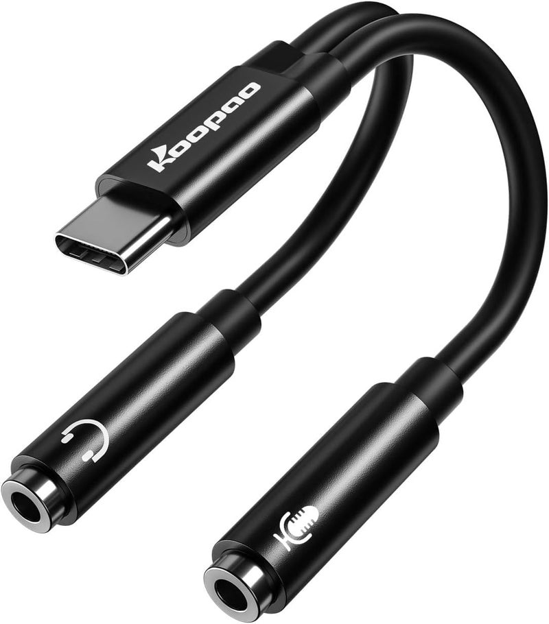 KOOPAO USB C to 2 TRS 3.5mm Headphone Mic Splitter Adapter, Hi Fi Audio & Mic Jack Splitter for Dual-Plug PC Gaming Headset to Type-C Devices Compatible with iPhone 15 Samsung SS23 Galaxy - Image 1