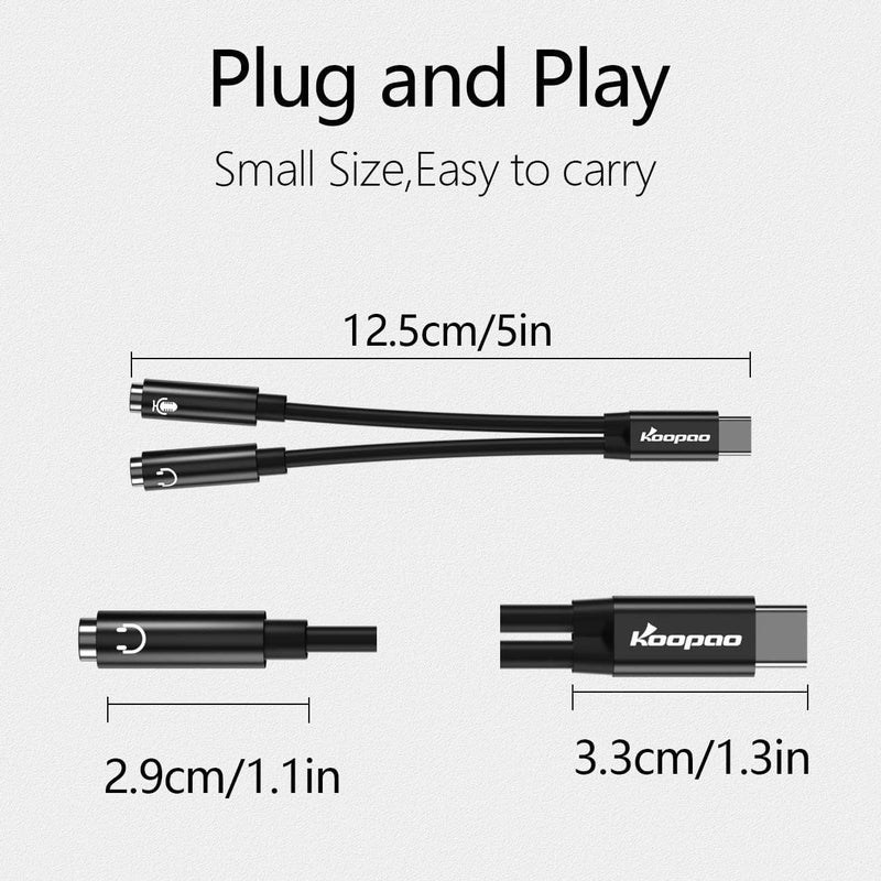 KOOPAO USB C to 2 TRS 3.5mm Headphone Mic Splitter Adapter, Hi Fi Audio & Mic Jack Splitter for Dual-Plug PC Gaming Headset to Type-C Devices Compatible with iPhone 15 Samsung SS23 Galaxy - Image 4