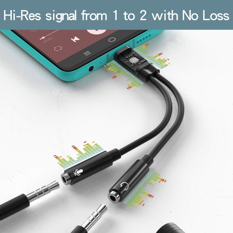KOOPAO USB C to 2 TRS 3.5mm Headphone Mic Splitter Adapter, Hi Fi Audio & Mic Jack Splitter for Dual-Plug PC Gaming Headset to Type-C Devices Compatible with iPhone 15 Samsung SS23 Galaxy - Image 2
