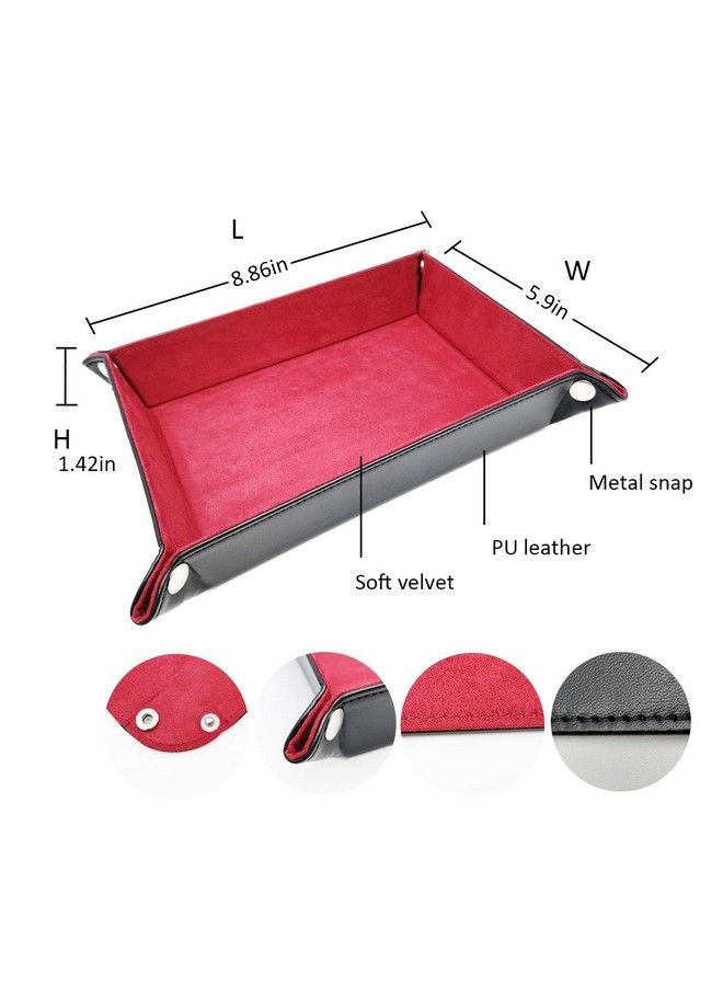 ONWON 2 Pieces Dice Holder Dice Rolling Tray Double Sided Pu Leather And Velvet Folding Tray Dice Pad For Dice Gaming And Other Table Games (Blue & Red) - Image 3