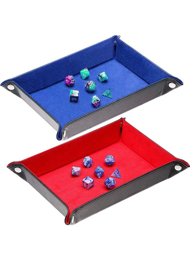 ONWON 2 Pieces Dice Holder Dice Rolling Tray Double Sided Pu Leather And Velvet Folding Tray Dice Pad For Dice Gaming And Other Table Games (Blue & Red) - Image 2
