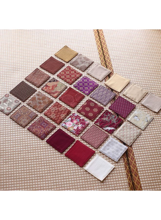 Red And Brown Color Chinese Style Square Brocade Embroidered Jacquard Fabric Napkin Coaster And Wind Tea Cup Mat Heat Insulation Mat-Color:Coffee Weaving Golden Baoxian Lotus-Specifications:9* 9cm  - Image 2