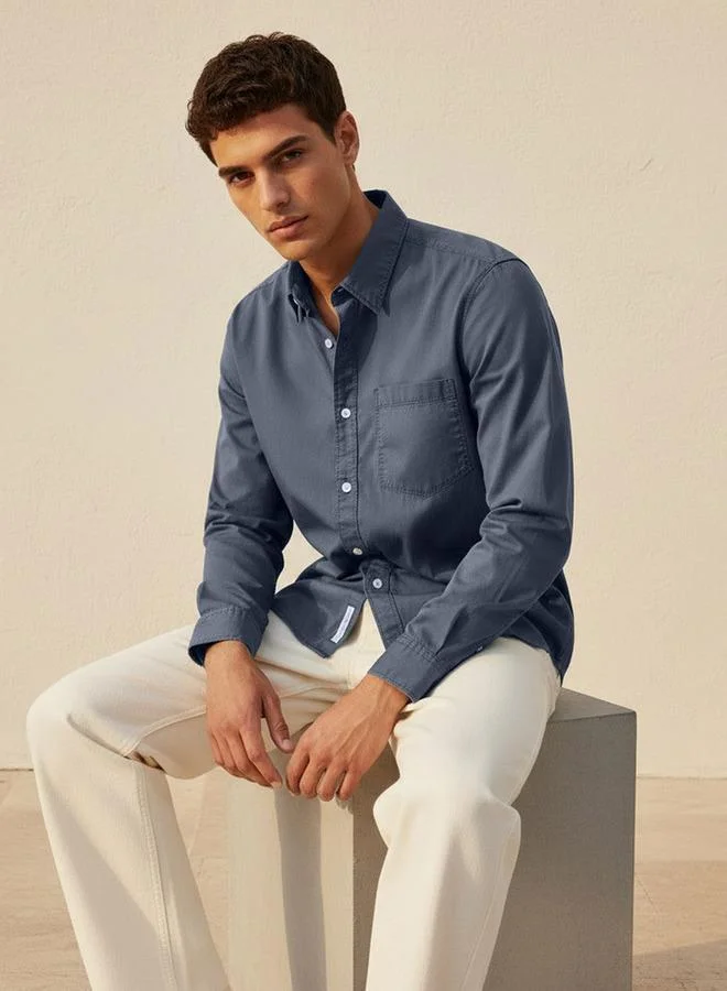 Lee Cooper Men Regular Fit Collared Long Sleeve Shirt