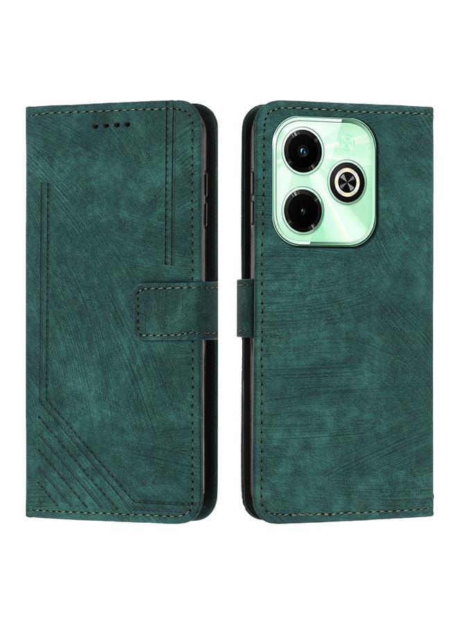 Green Tiger For Infinix Hot 40i Skin Feel Stripe Pattern Leather Phone Case with Lanyard(Green)