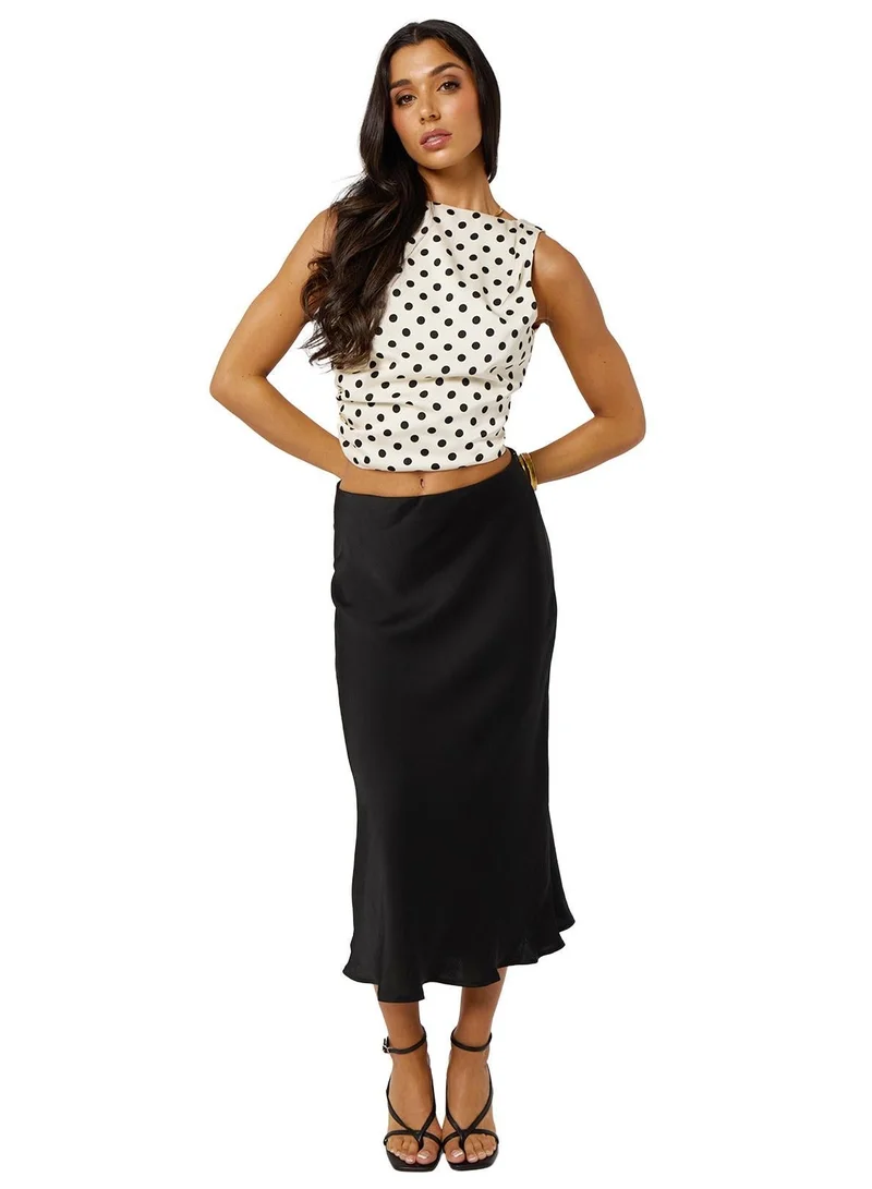 Urban Bliss White Satin Polka Dot Open Back Top With Back Bow Detail