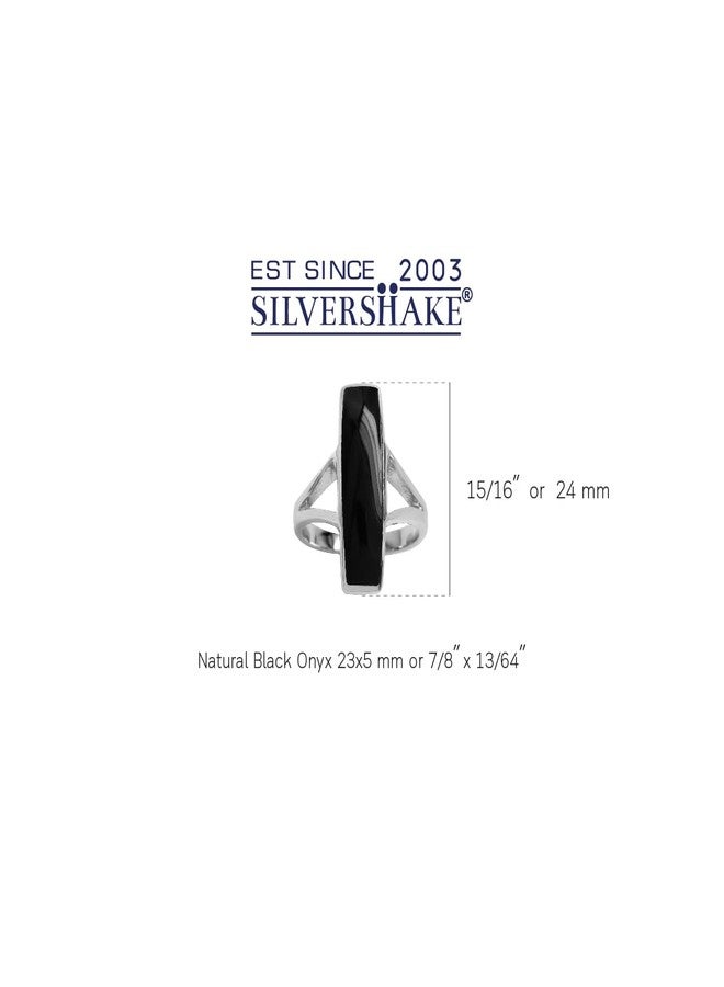Silvershake Long Created Black Onyx Stone Inlay White Gold Plated 925 Sterling Silver Modern Style Ring Jewelry for Women Size 6 - Image 3
