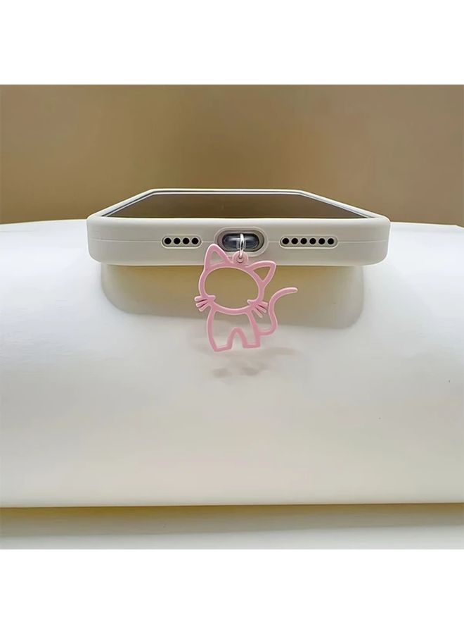 White Cute Hollow Cat Anti Dust Plug Lightning Port Protector Aluminum Alloy - Image 2