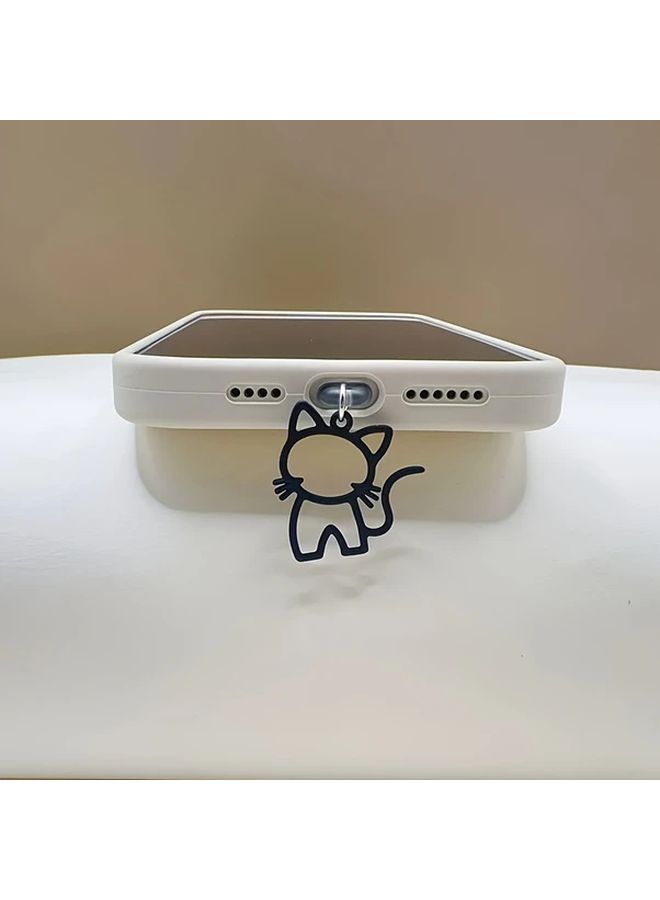 White Cute Hollow Cat Anti Dust Plug Lightning Port Protector Aluminum Alloy - Image 3