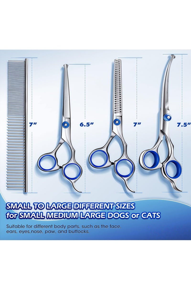 Dog Grooming Scissors, Stainless Steel Pet Grooming Trimmer Set - Perfect Thinning, Straight Cutters, Curved Cutters with Comb for Long and Short Hair, Cat Hair and More Pets - Image 2