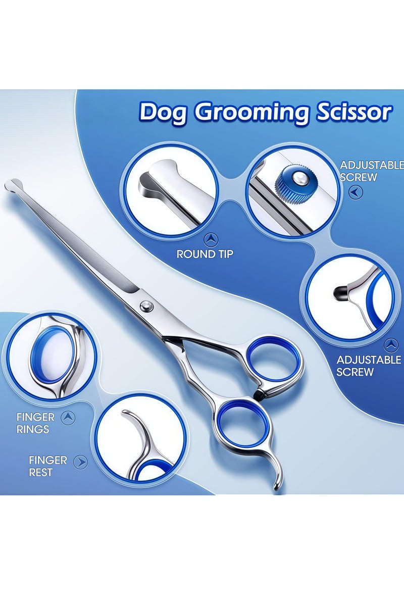Dog Grooming Scissors, Stainless Steel Pet Grooming Trimmer Set - Perfect Thinning, Straight Cutters, Curved Cutters with Comb for Long and Short Hair, Cat Hair and More Pets - Image 4