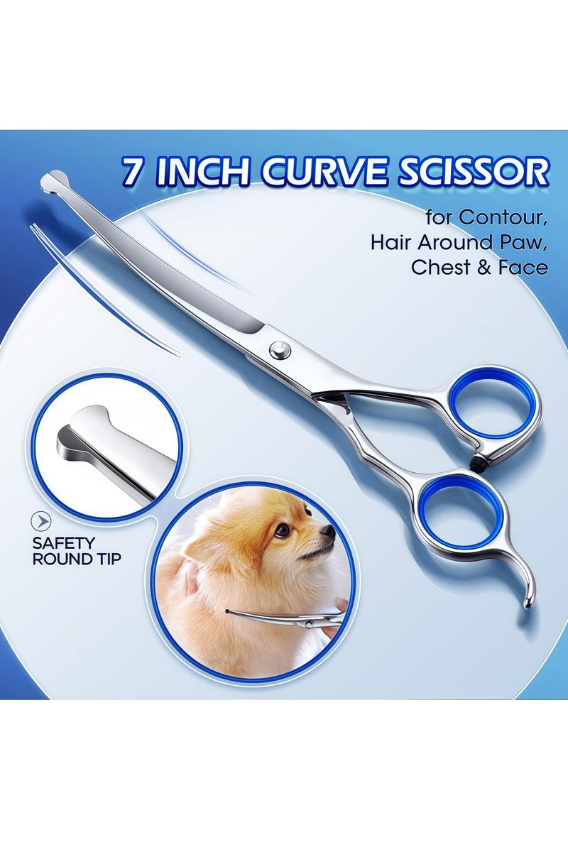 Dog Grooming Scissors, Stainless Steel Pet Grooming Trimmer Set - Perfect Thinning, Straight Cutters, Curved Cutters with Comb for Long and Short Hair, Cat Hair and More Pets - Image 5