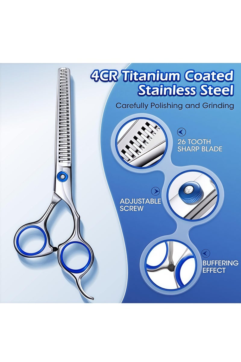 Dog Grooming Scissors, Stainless Steel Pet Grooming Trimmer Set - Perfect Thinning, Straight Cutters, Curved Cutters with Comb for Long and Short Hair, Cat Hair and More Pets - Image 3