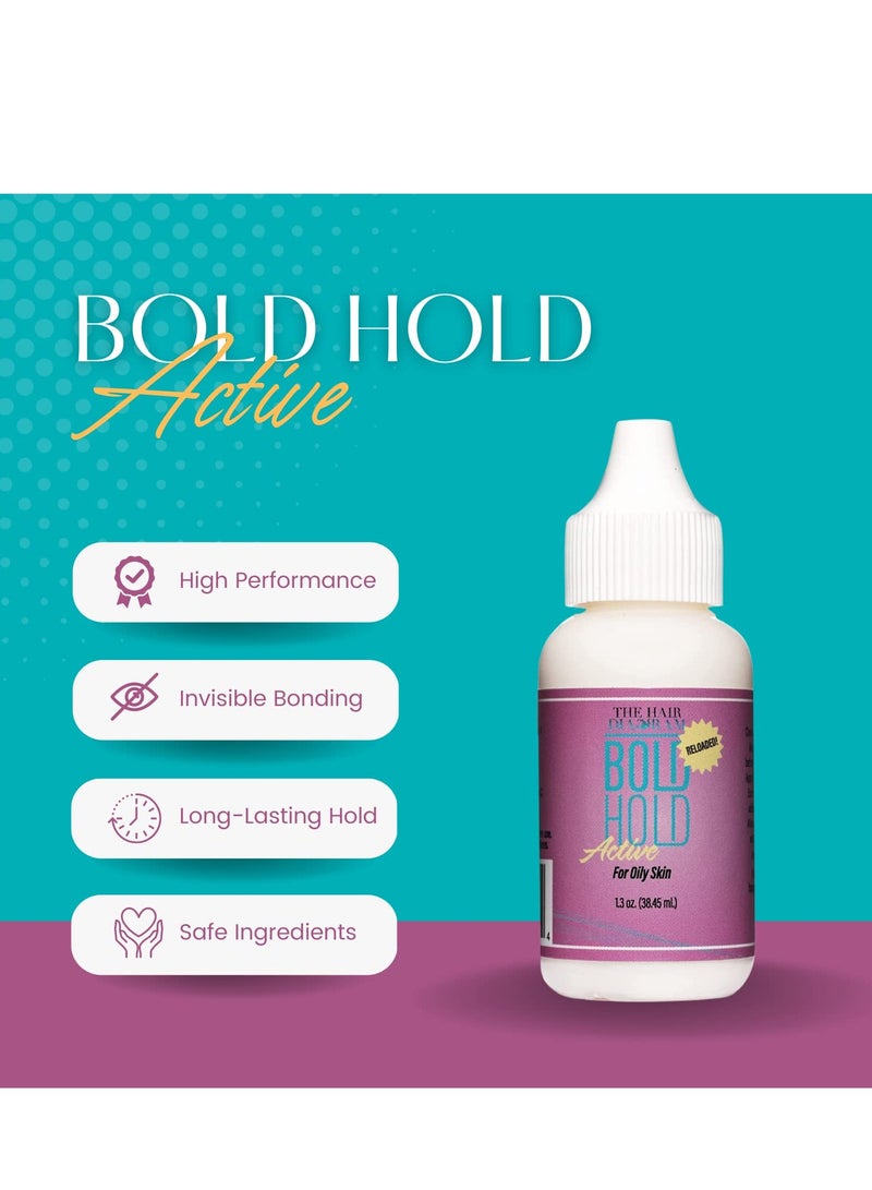 The Hair Diagram - Bold Hold Active Reloaded - Strong Hold Glue for Wigs and Hair Systems - Invisible Bonding - Formulated for Oily Skin - Non Toxic - Humidity Resistant & Water- Resistant -1.3oz