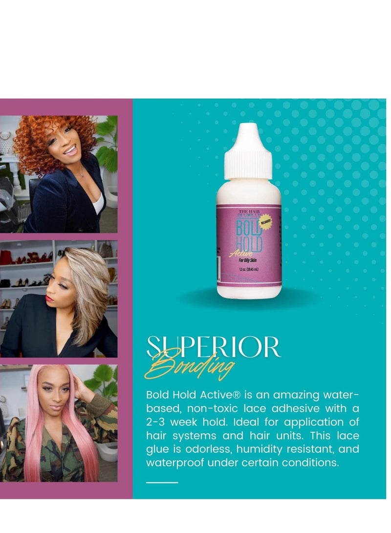 The Hair Diagram - Bold Hold Active Reloaded - Strong Hold Glue for Wigs and Hair Systems - Invisible Bonding - Formulated for Oily Skin - Non Toxic - Humidity Resistant & Water- Resistant -1.3oz