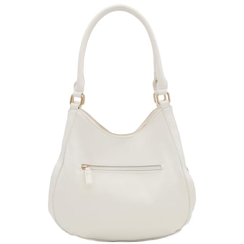 FashionPuzzle Light-weight 3 Compartment Faux Leather Medium Hobo Bag (White) - Image 4