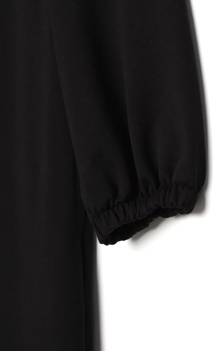 Allday Black-Elastic Sleeve Hooded Pocket Dress