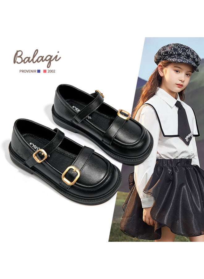 Balaqi Girls' Spring And Autumn Matte Princess Leather Shoes Black School Style Bl3551 Size 29 - Image 1