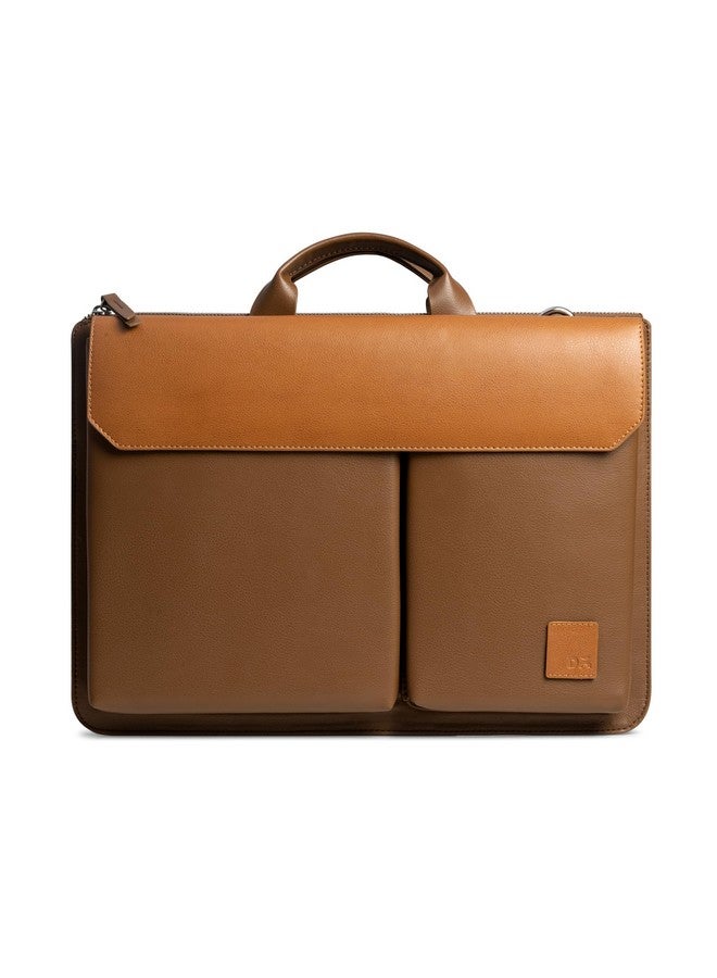 DailyObjects Leather Urban Tech Briefcase Bag | Laptop Messenger Bag with Sturdy Handle | Detachable Shoulder Strap | Magnetic Closure & Trolley Sleeve | Compatible with 16" MacBook & 15.6" Laptops - Image 1