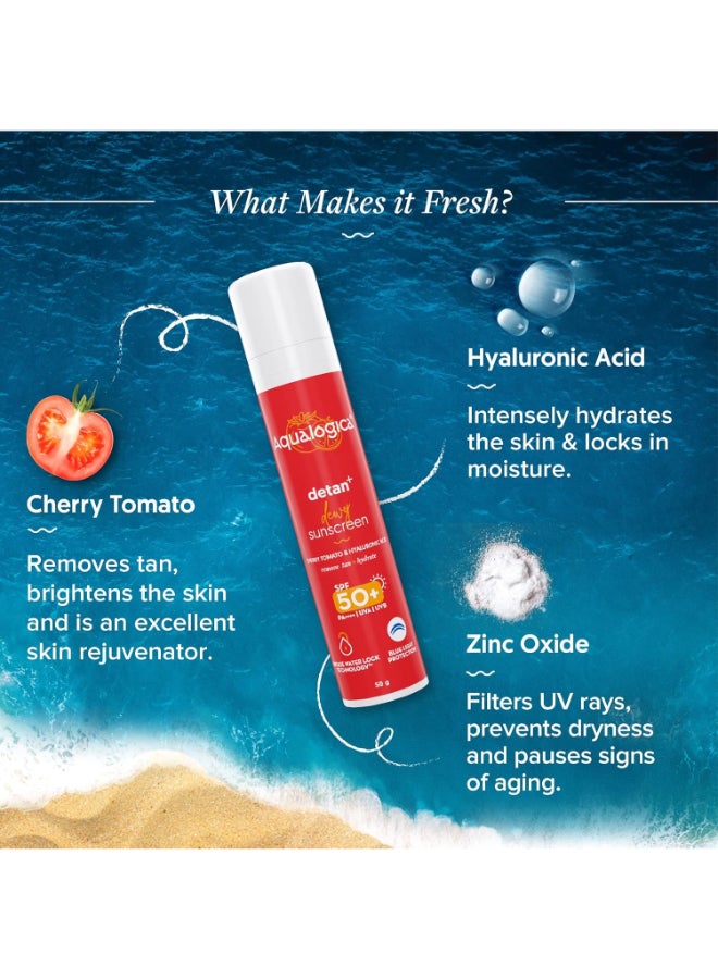 Aqualogica Detan+ Dewy Sunscreen with SPF 50+ & PA++++ for UVA/B & Blue Light Protection & No White Cast - 50g - Image 4