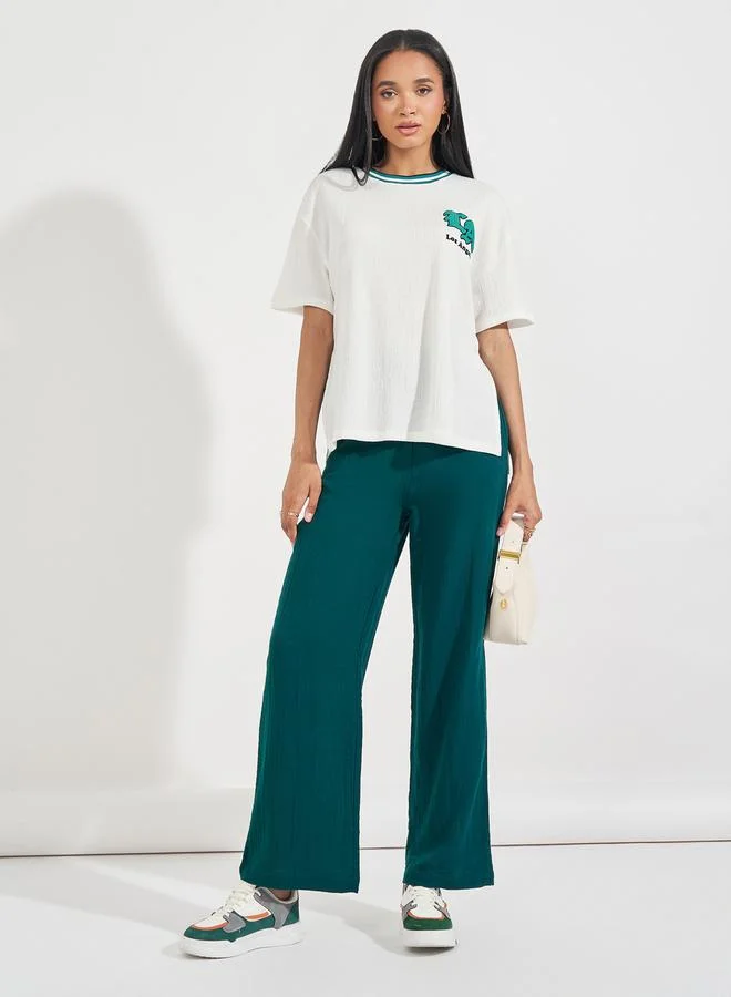 Styli High Rise Wide Leg Textured Pants