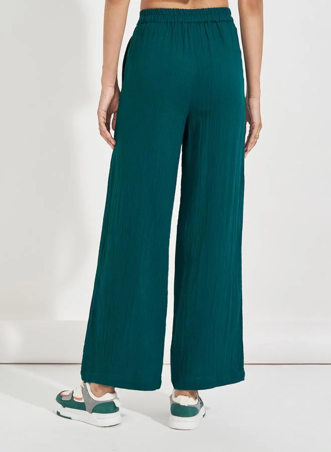 Styli High Rise Wide Leg Textured Pants