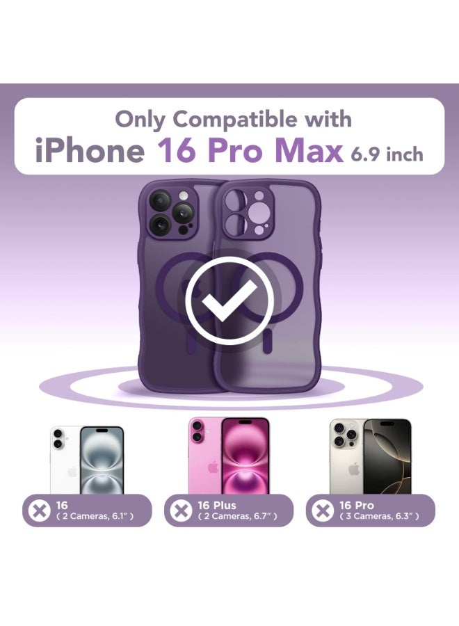 كبرارو جراب لهاتف iPhone 16 Pro Max للنساء والفتيات، مُحسّن [حماية كاملة للكاميرا] [متوافق مع MagSafe] جراب هاتف شفاف غير لامع لطيف متموج لهاتف iPhone 16 Pro Max، أرجواني غامق - Image 2