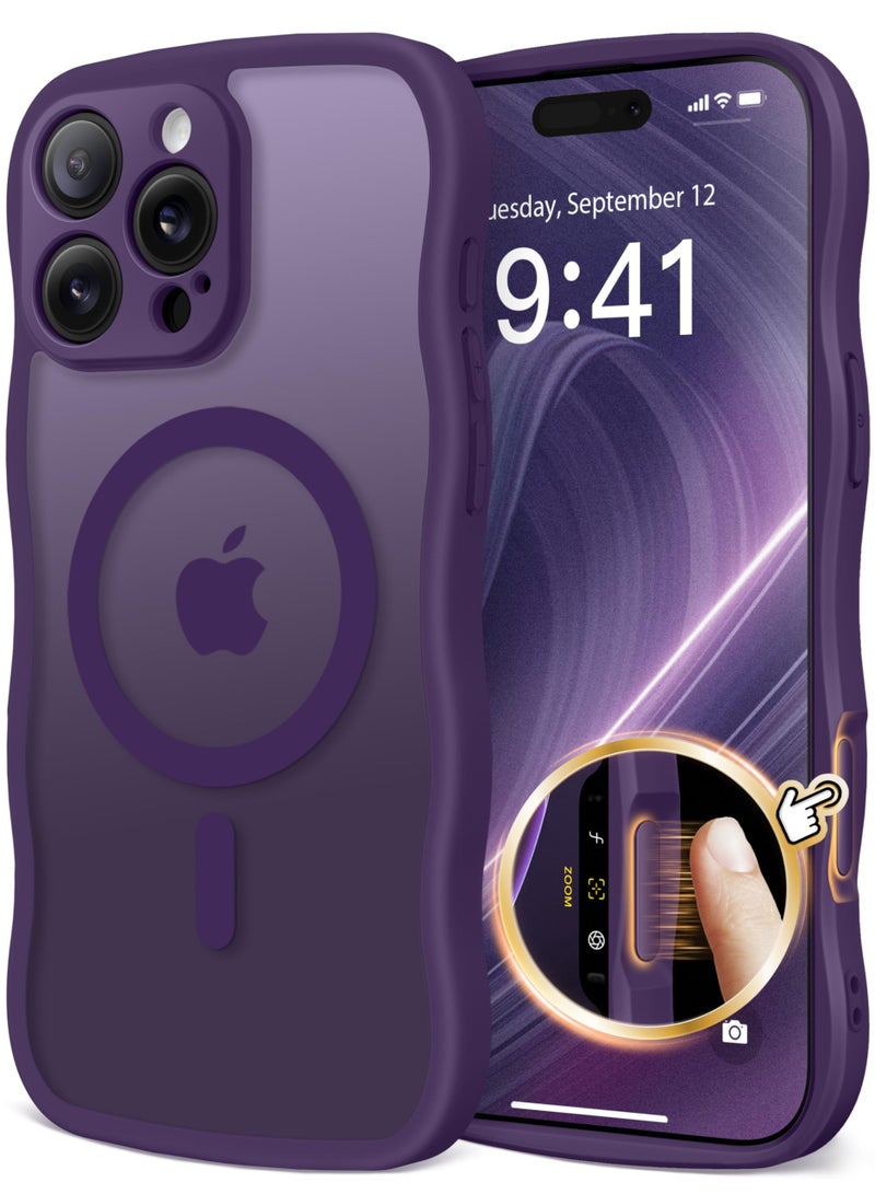 كبرارو جراب لهاتف iPhone 16 Pro Max للنساء والفتيات، مُحسّن [حماية كاملة للكاميرا] [متوافق مع MagSafe] جراب هاتف شفاف غير لامع لطيف متموج لهاتف iPhone 16 Pro Max، أرجواني غامق - Image 1