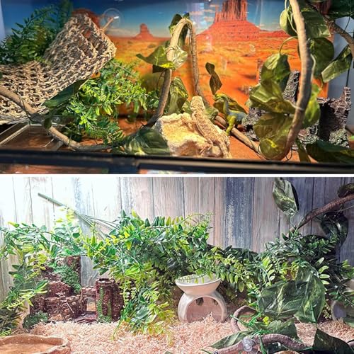 MUYG 5 PCS Tank Accessories for Bearded Dragon Include Resin Classical Castle Reptile Climb Habitat Decor Hanging Jungle Vines Flexible Leaves Climbing Decor for Lizard Gecko Chameleon Spider - Image 3