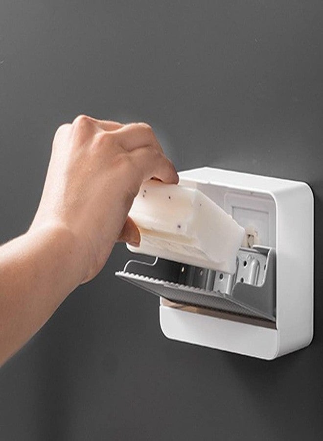 MagicMonk Wall Mounted Soap Dish with Lid - Double Bar Plastic Soap Box Holder for Bathroom & Kitchen, Self-Draining Bar Soap Holder with Removable Tray, Waterproof & No-Drill Adhesive (Pack of 1) - Image 1