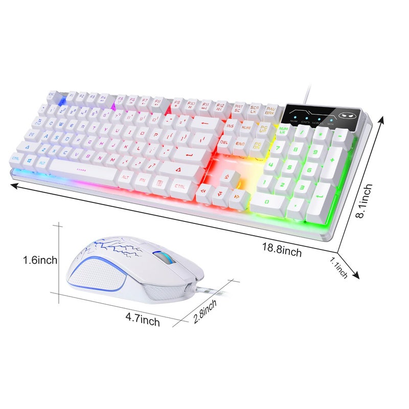 MageGee مجموعة لوحة مفاتيح وفأرة للألعاب، لوحة مفاتيح K1 بإضاءة خلفية LED RGB مع 104 مفتاح لجهاز الكمبيوتر/اللابتوب (أبيض) - Image 3