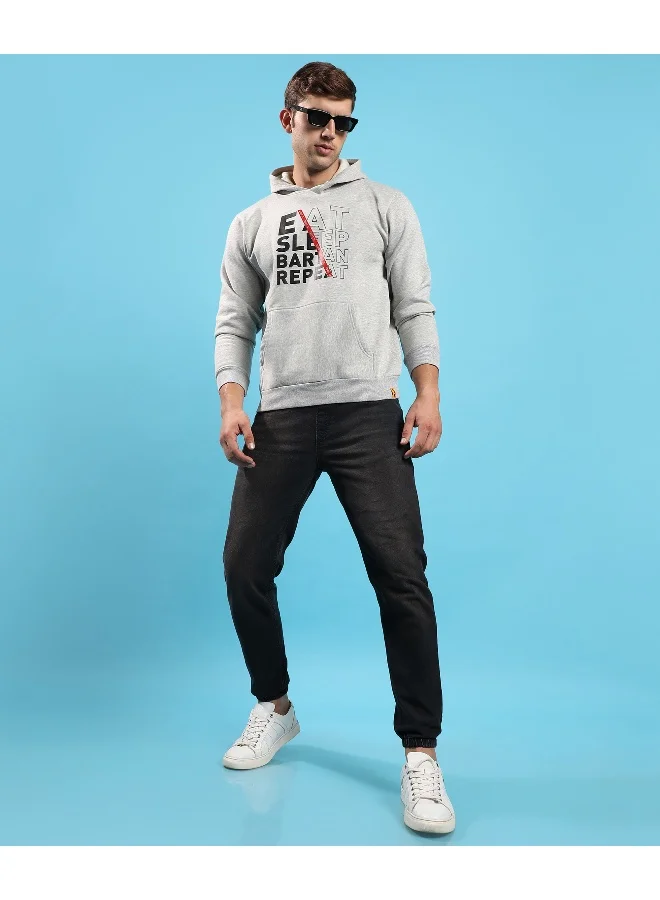 Campus Sutra Men's Light Grey Eat Sleep Bartan Repeat Hoodie