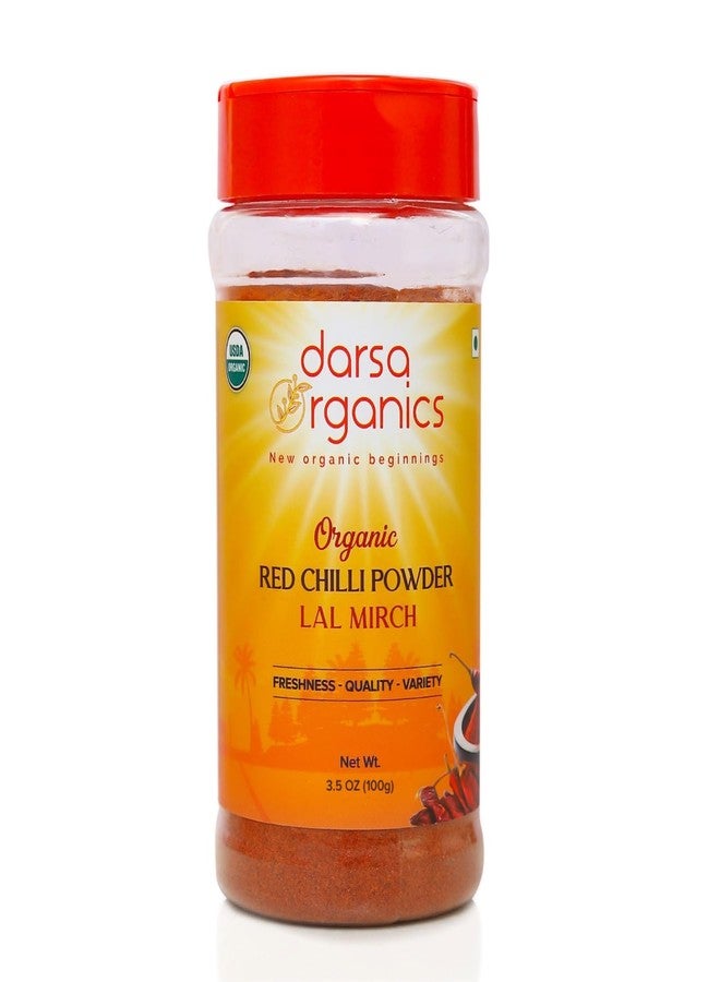 Darsa Organics Indian Red Chili Powder 3.5 oz - USDA Organic Certified Premium Red Chili Powder Organic from India, Non-GMO, Kosher, Gluten Free Chilli Powder Seasoning for Authentic Indian Dishes & Recipes, Packed in a convenient Food Grade PET Jar - Image 1