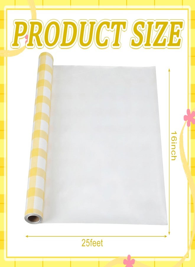 Tinlade Yellow White Checkered Paper Table Runner Roll 25' Long x 16" Wide Disposable Gingham Table Runner for Easter Spring Birthday Party Wedding Baby Shower Bridal Holiday Tabletop Home Decor - Image 2