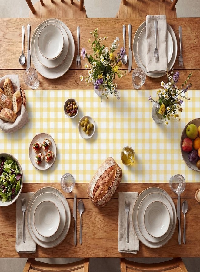 Tinlade Yellow White Checkered Paper Table Runner Roll 25' Long x 16" Wide Disposable Gingham Table Runner for Easter Spring Birthday Party Wedding Baby Shower Bridal Holiday Tabletop Home Decor - Image 4