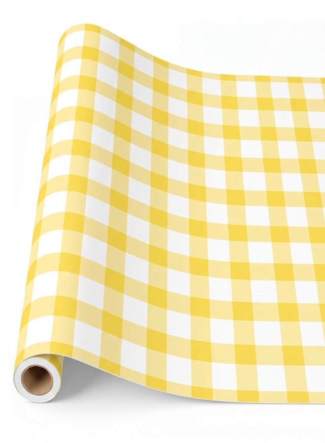 Tinlade Yellow White Checkered Paper Table Runner Roll 25' Long x 16" Wide Disposable Gingham Table Runner for Easter Spring Birthday Party Wedding Baby Shower Bridal Holiday Tabletop Home Decor - Image 1