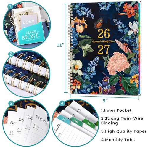 Vondafe Planner 2026-2027 - Academic Planner 2026-2027, July 2026 - June 2027, 9" x 11", 26-27 Planner Weekly and Monthly, Calendar Planner with Colorful Monthly Tabs + Twin-Wire Binding + Inner Pocket + Premium Thick Paper - Image 3