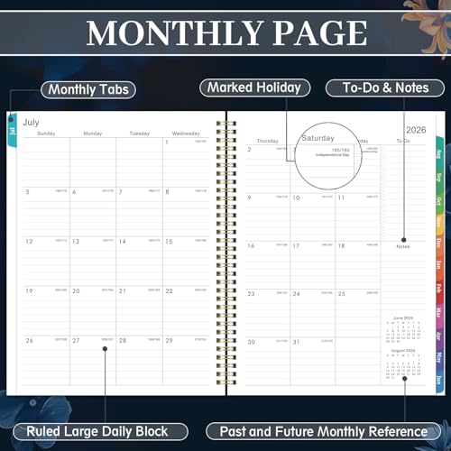 Vondafe Planner 2026-2027 - Academic Planner 2026-2027, July 2026 - June 2027, 9" x 11", 26-27 Planner Weekly and Monthly, Calendar Planner with Colorful Monthly Tabs + Twin-Wire Binding + Inner Pocket + Premium Thick Paper - Image 5