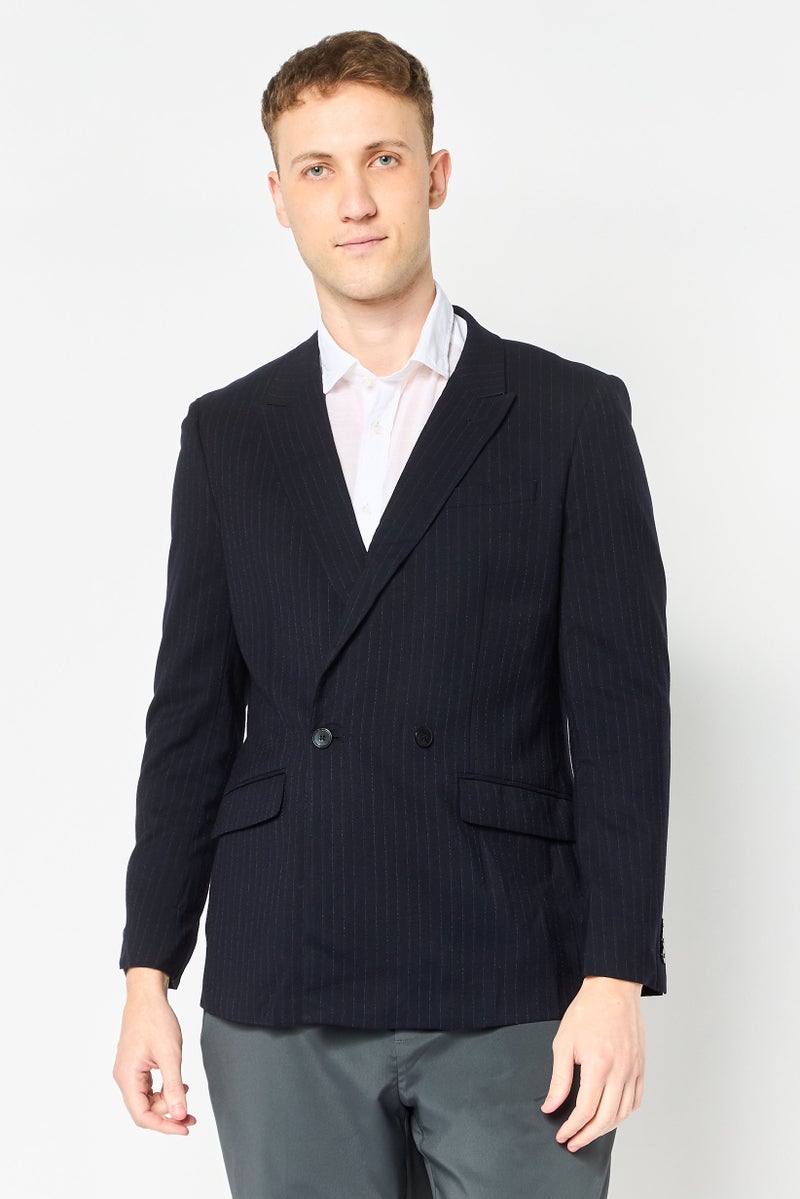 Selected Homme Men Regular Fit Stripe Casual Blazer, Dark Navy Blue - Image 1