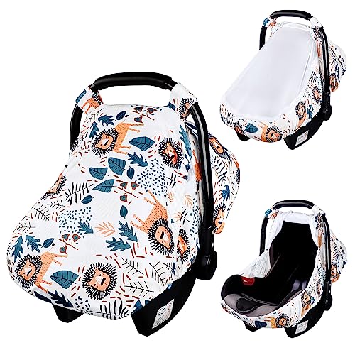 SWESEN Car Seat Covers for Babies, Lion Baby Car Seat Cover with Zipper Mesh, Carseat Cover Boy, Stretchy Infant Carseat Canopy, Animal - Image 1